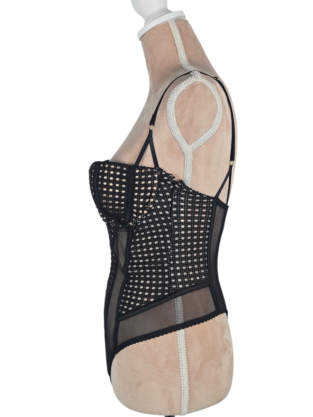 Victoria's Secret Black Mesh Eyelet Underwire Bodysuit 36D - Picture 2 of 8